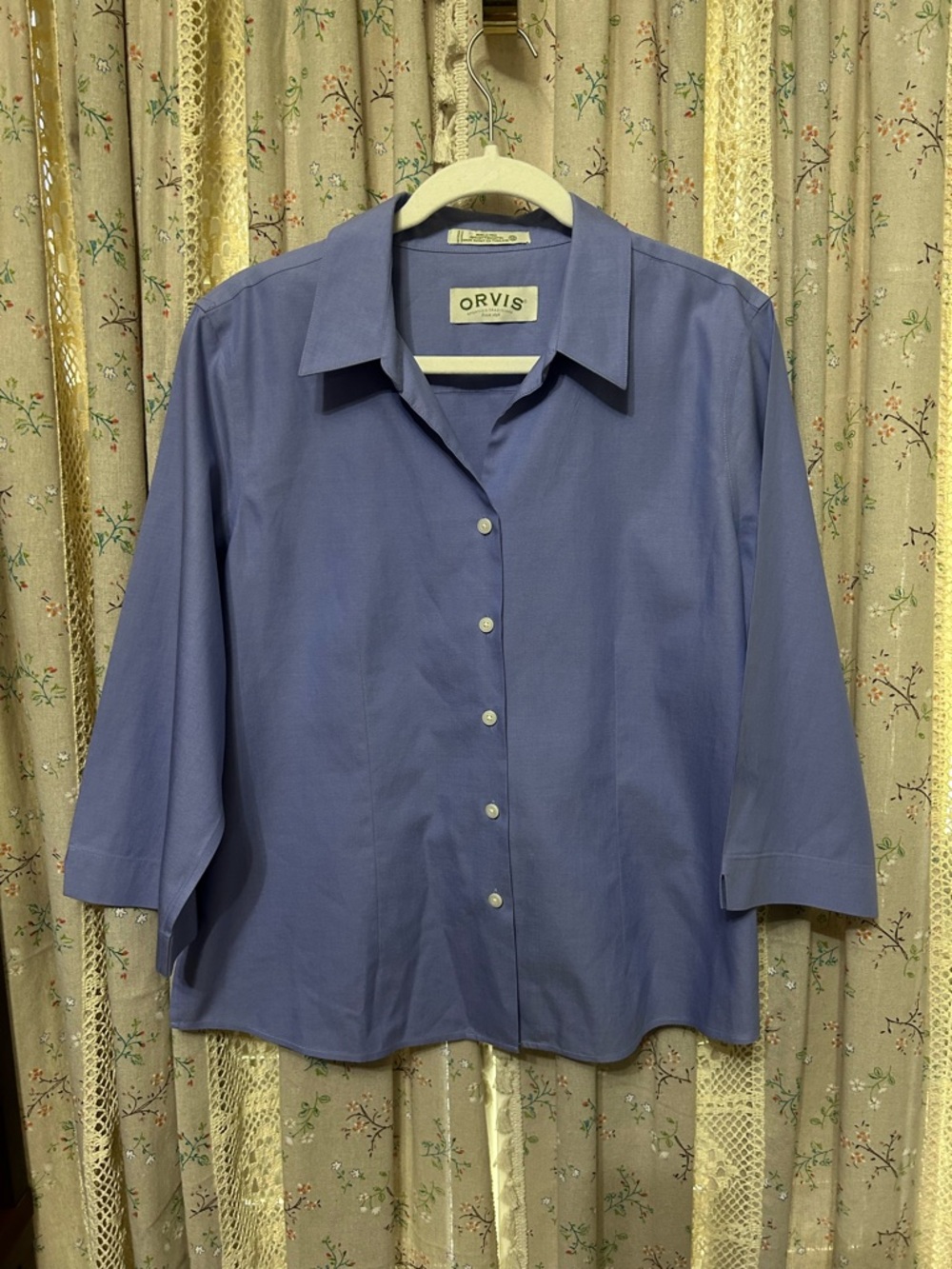 Orvis Blue‎ Wrinkle Free Cotton Button Front Shirt Size 12